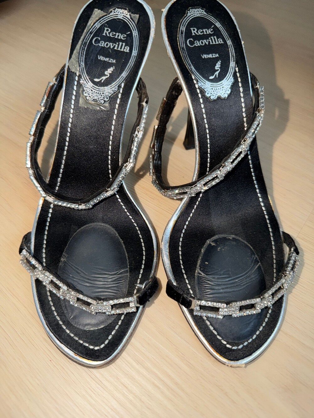 René Caovilla Crystal-Embellished Stiletto Sandals Two-Strap Size 37